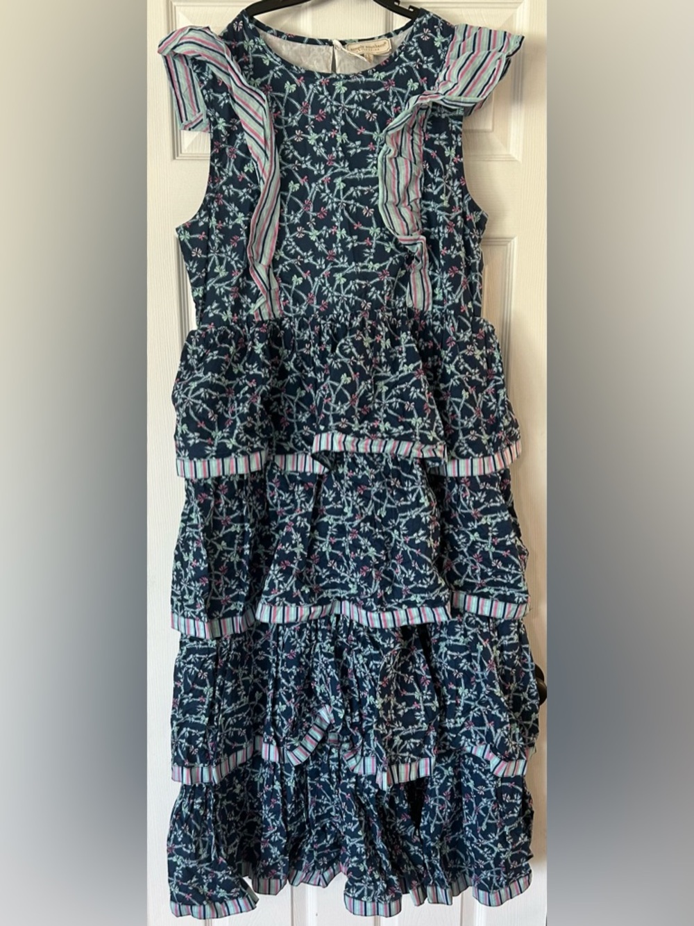 NWT L Simply Southern Navy Floral Tiered Dress with Pink & Mint Accents